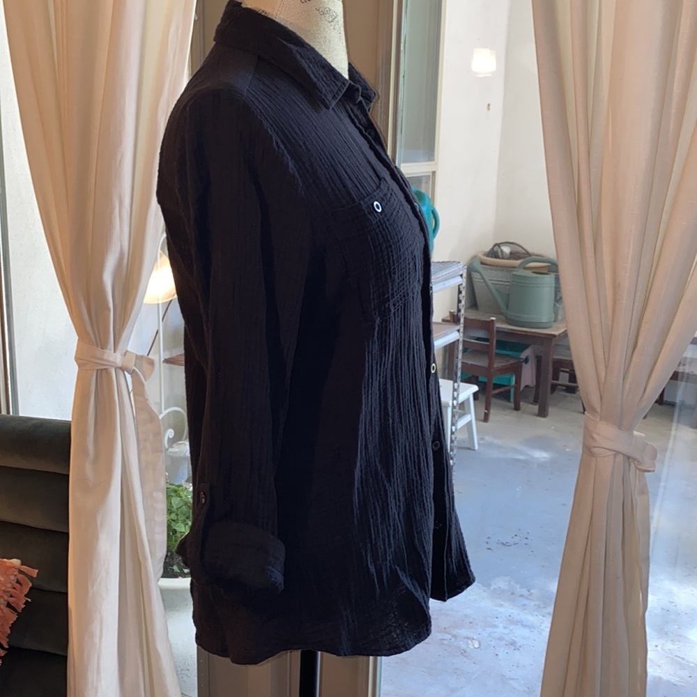 Calvin Klein Jeans black longsleeve button up collar shirt soft comfy top Small‌ - Picture 4 of 8